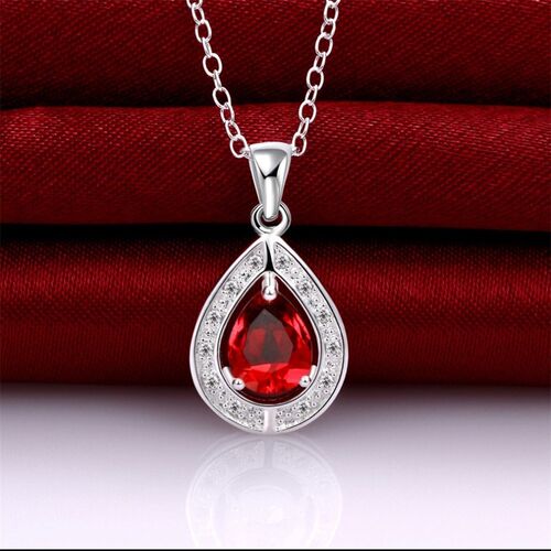 Zircon Inserted Water Drop Shape Design Silver-plated Penden