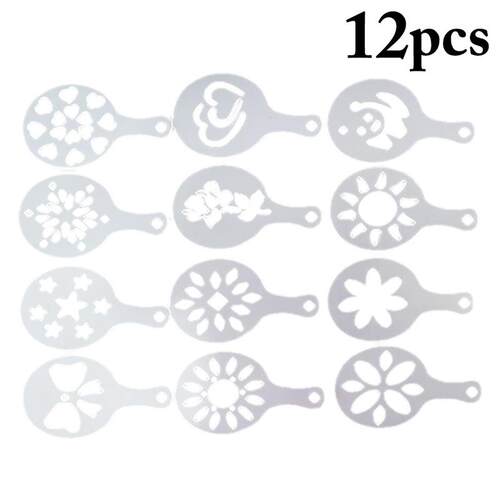 12pcs Coffee Template Strew Flower Pad Spray Art Coffee Tool