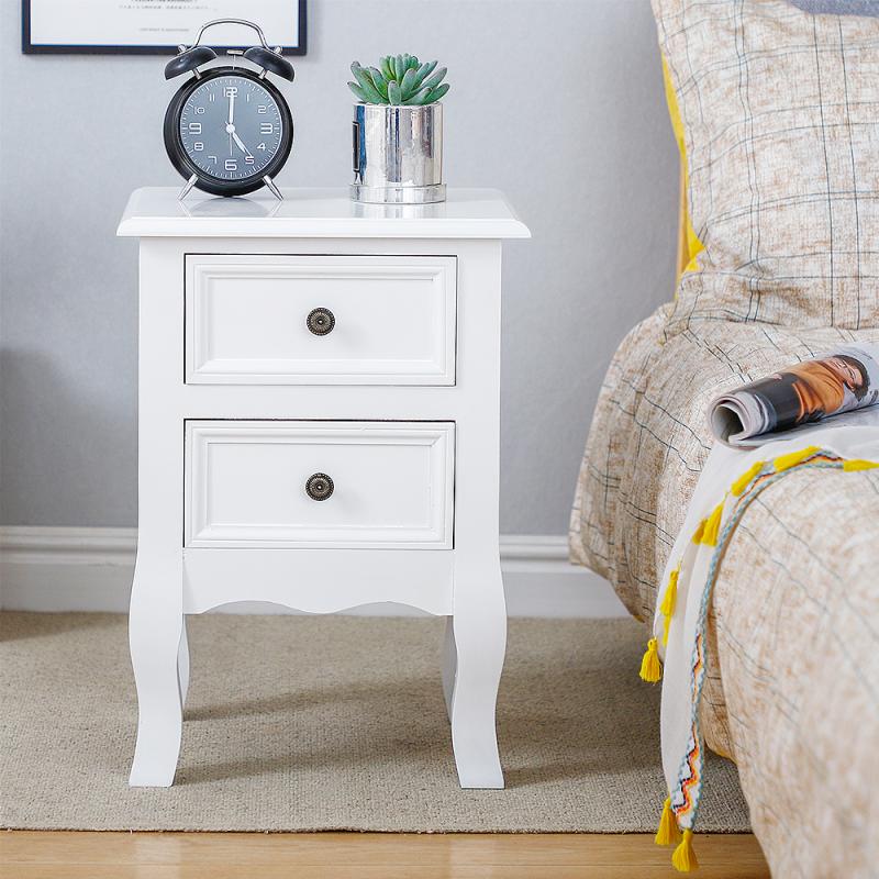 A Set Of Two 35*30*50cm White Wood Two-drawer Bedside Table