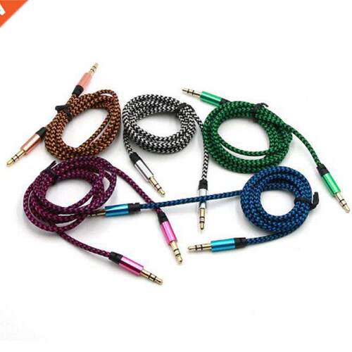 10pcs/lot 1m Nylon Aux Cable 3.5mm Male to Male Jack Auto Ca
