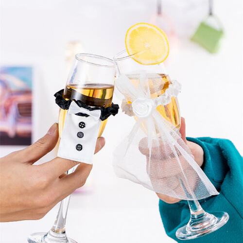 2Pcs/Lot Wedding Bride Groom Dress Wine Cups Wraps Champagne