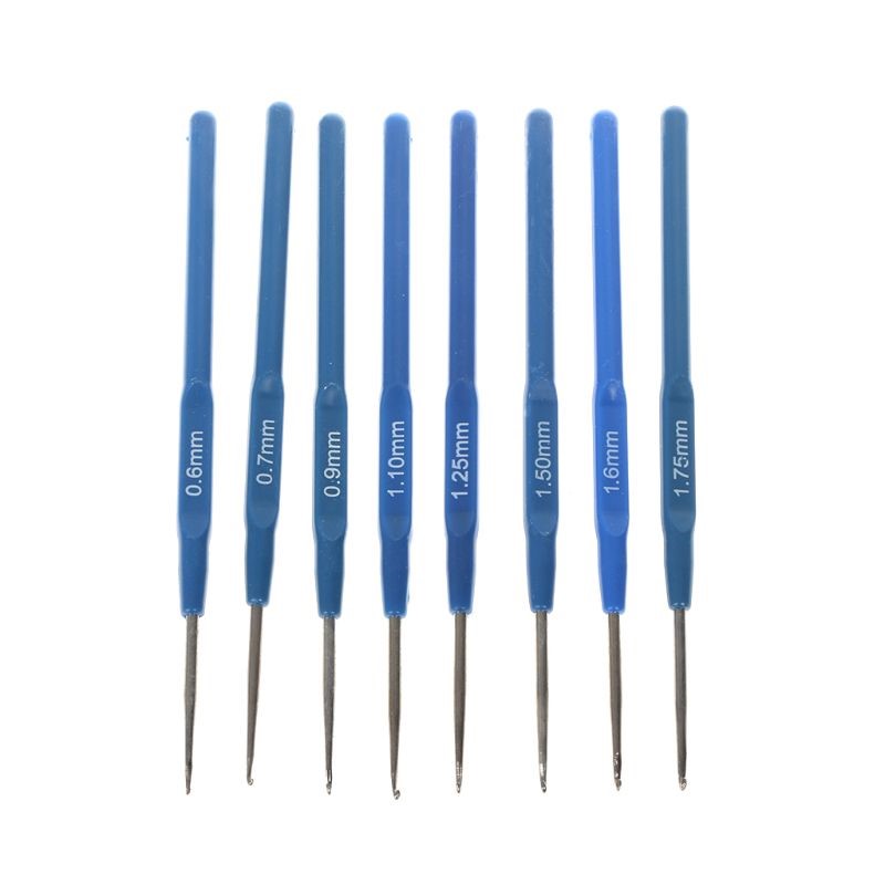 8pcs Blue Plastic Crochet Hooks Knit Knitting Weave Craft Ne