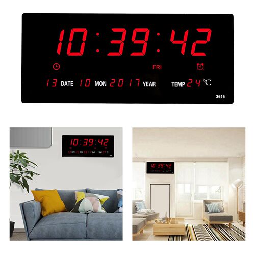 LED Digital Wall Clock Calendar Large Display w/ Indoor Temp