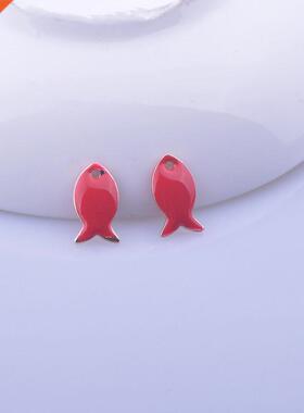 30pcs 8*14mm Gold Color Double Faced Fish Enamel Charms Cop