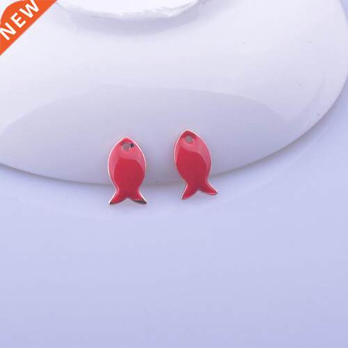 30pcs 8*14mm Gold Color Double Faced Fish Enamel Charms Cop