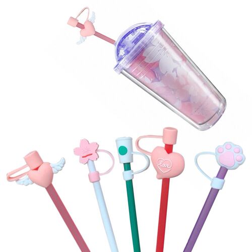 5PCS Cute Silicone Straw Tips Cover Reusable Drinking Straw