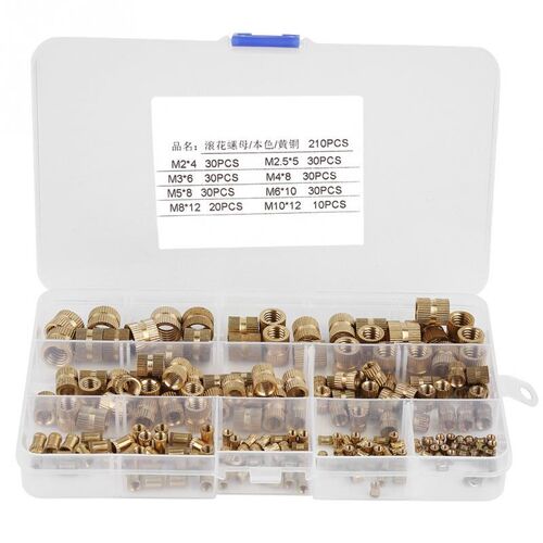 210pcs Brass Cylinder Knurled Threaded Round Insert Embedded