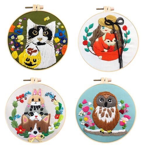 Handmade Patterned Cross Stitch Kit Embroidery Cloth Hoop To