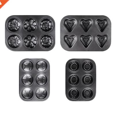 6 Cavity Star Heart Cupcake Mold Cake Muffin Pans Carbon Ste