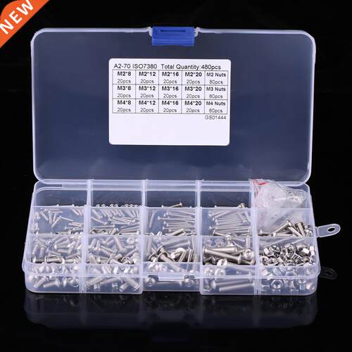 480pcs M2 M3 M4 Screws and Nuts Stainless Steel SS304 Hex So