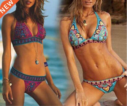 Women Ser New Se Ethnic Print Swimsuit Bikini Set Push-