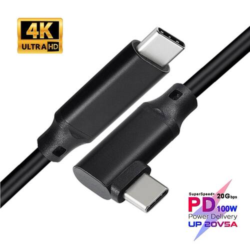 PD 100W 5A Curved USB3.2 Type-C Extension Cable 90D Bend HD