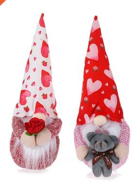 Valentines Day Gnome Plush Rose Flower Scandinavian Tomte El