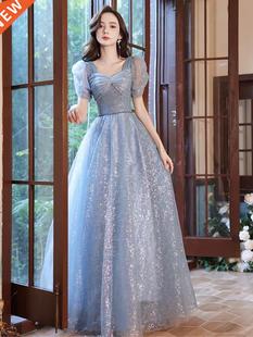 French Style Banquet Dress Elegant Puff Sleeve Bow Prom Dres