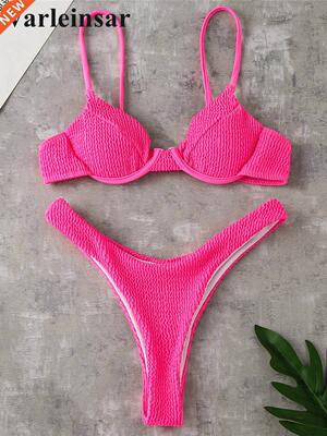 New Ribbed Underwired High Cut Bikini Swimsuit Female Swimwe