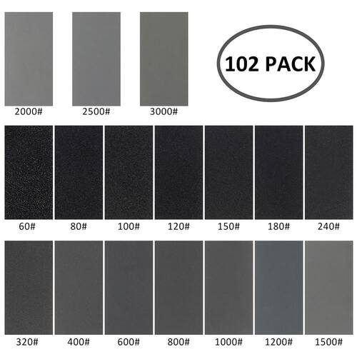 60 To 3000 Grit 102Pc Wet Dry Sandpaper Assortment Abrasive