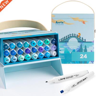 Arrtx ALP Blue Tone 24 Colors Alcohol Marker Pen Dual Tips