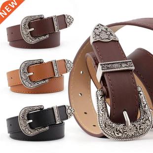 Women's Retro Pin Buckle Belt Vintage Carved PU Leather