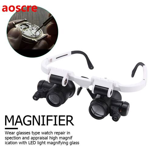 Head Wearing Magnifier Glasses Two LED Lights Adjustable LED