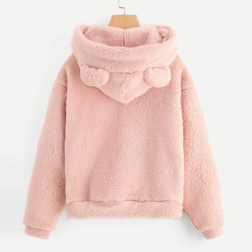 Fluffy hoodies Women kawaii Sweatshirt cute bear ear cap Aut