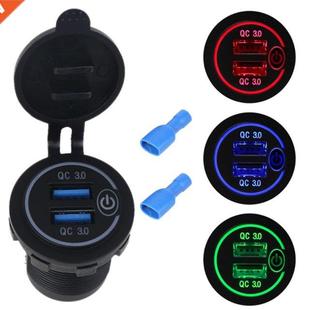 Waterproof 12V Dual QC.0 USB Car Charger Adapter with On/Of
