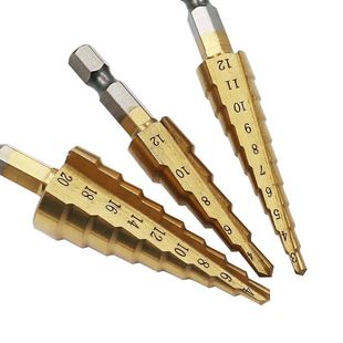 3Pcs 3-12mm/4-12mm/4-20mm HSS Straight Groove Step Drill Bit