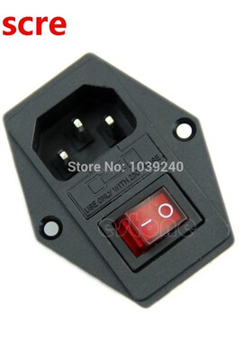 1Pc New Black Red AC 250V 10A 3 Terminal Power Socket with F