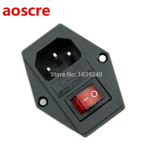 1Pc New Black Red AC 250V 10A 3 Terminal Power Socket with F