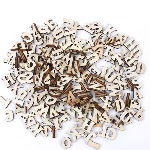 200Pcs Mixed A-Z Letter Alphabet Natural Wooden Number Decor