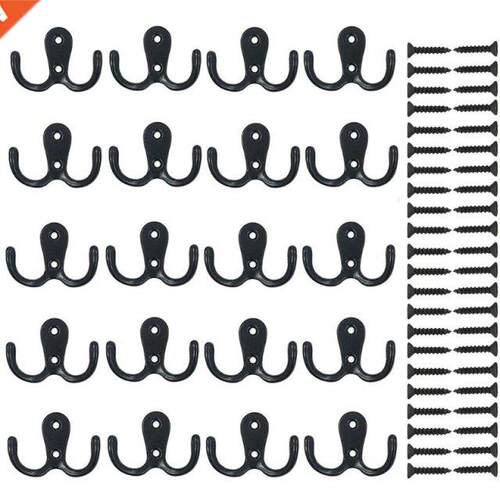 20Pcs Wall Coat Hooks Double Robe Hook Rustic Hooks Retro Cl