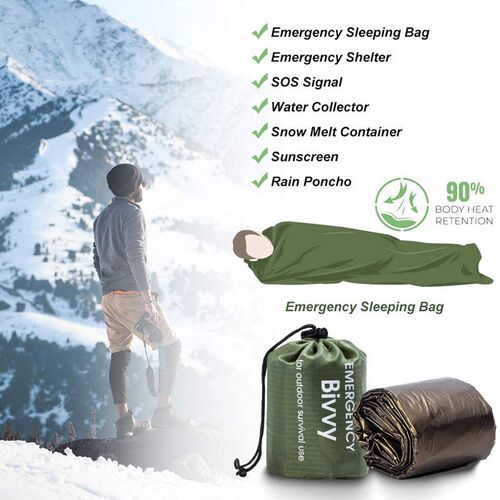 Emergency Sleeping Bags, Survival Bivvy Sack Lightweight,Wat