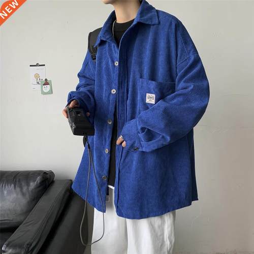 Corduroy Men Shirts For Men Clothing Harajuku Black Shirt Ko
