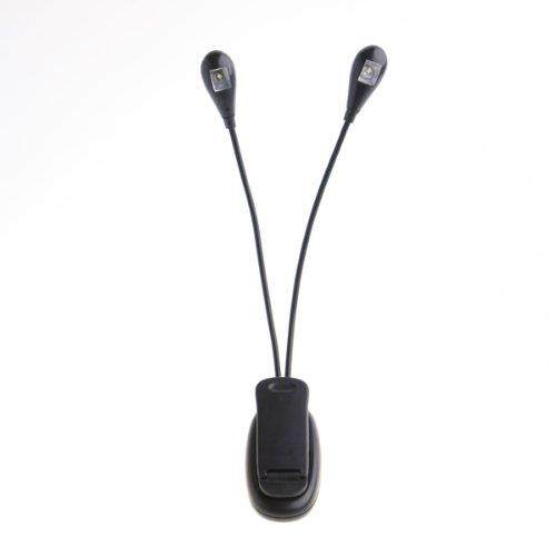 Black Clip on 2 Dual Arms 2 LED Flexible Book Music Stand Li