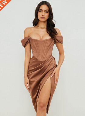 High Quality Satin Bodycon Dress Women Party Dress 2021 New