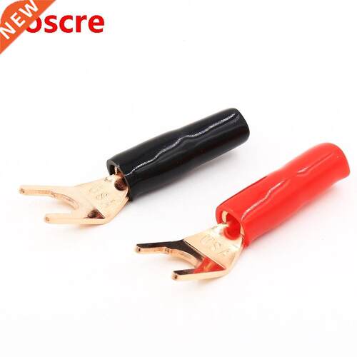 8pcs Pure Red Copper Spade Plug Speaker Cable Spade Connecto