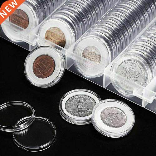 100 Pcs Fit 27mm Coin Capsule Box Round Holder Plastic Trans