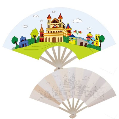 21cm Painting Summer Fan DIY Toys for Children Cartoon Anima