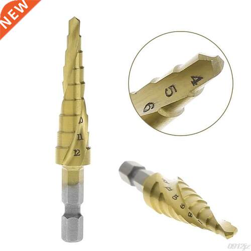 HSS Step Drill Bits 4mm-12mm Spiral groove Power Tools 1/4&#
