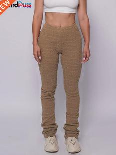 Weird Puss Shaggy Pencil Pants Women Casual Glitter High Wai