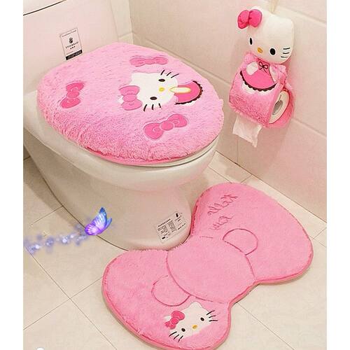 4PCS/SET Pink Cartoon Soft Bathroom Toilet Seat Lid Cover B