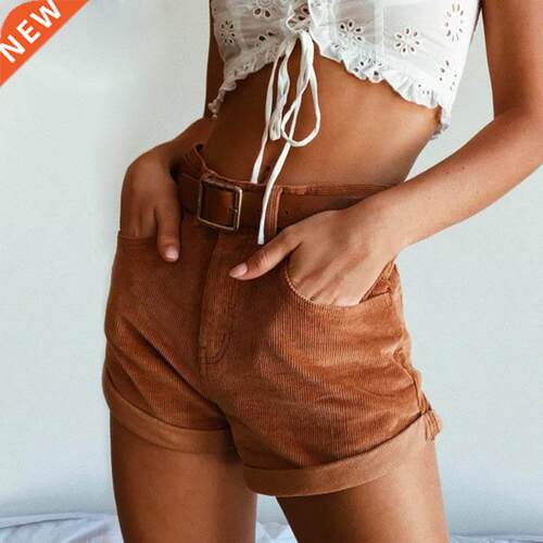 Summer Corduroy Shorts Women Solid Color Stch Short Pants Hi