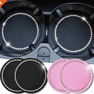2pcs Non-slip Car Water Cup Pad Diamond Rhinestone Rubber Ma