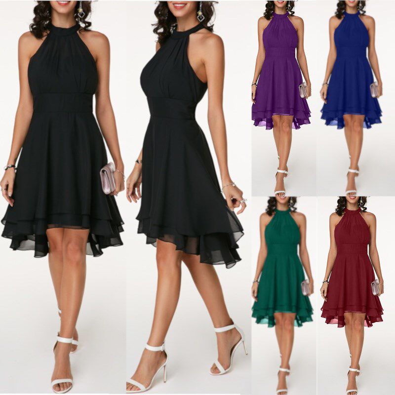 Summer Women Dress Elegant Cropped Layered High Waist Halter图片