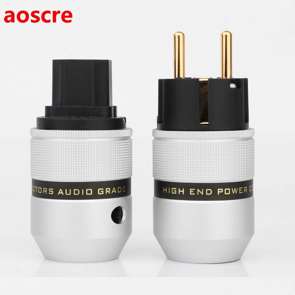 1pair Hi End Audio Aluminum Gold Plated Schuko Power Plug Co