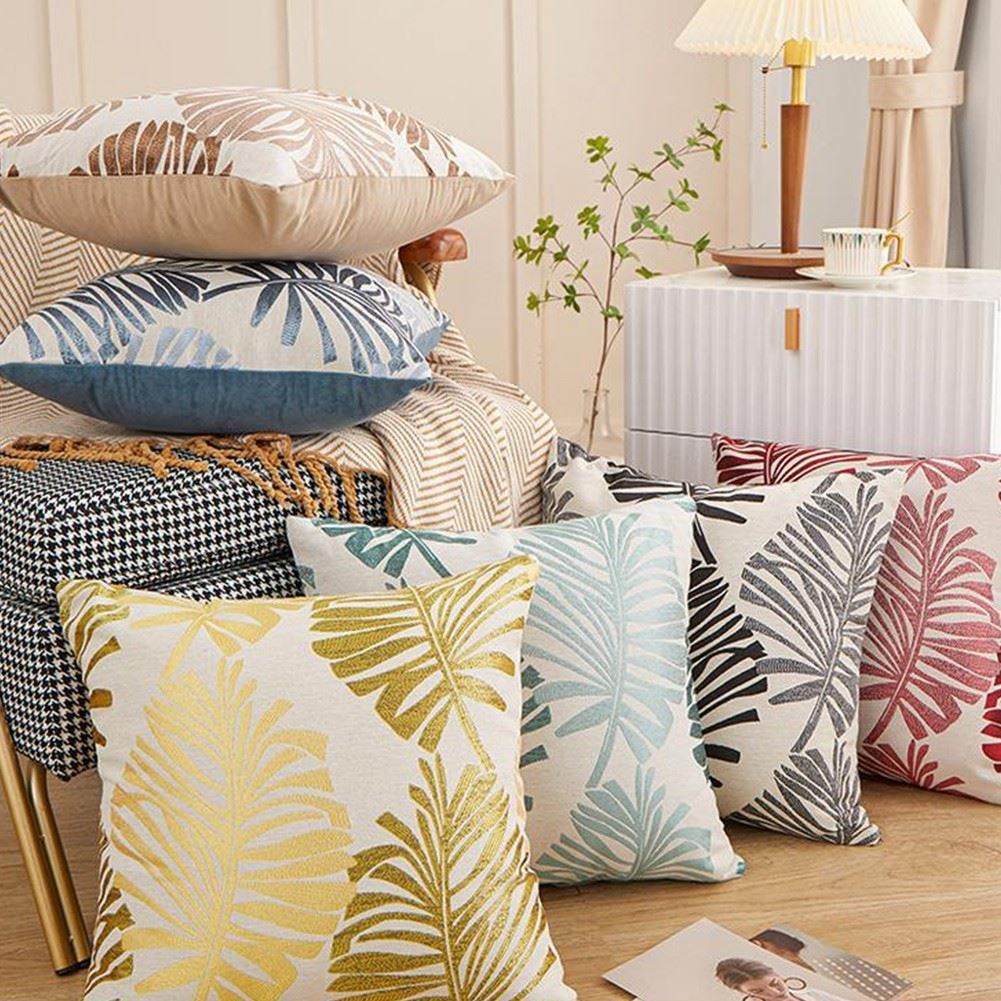 45x45cm Linen Pillow Case Green Leaves Printing Throw Sofa C图片
