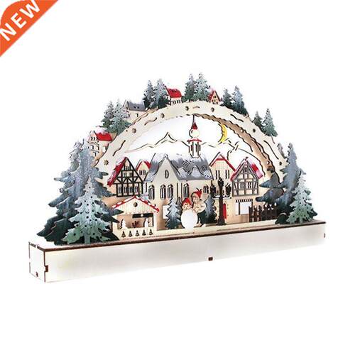 Christmas Desktop Wooden Ornaments Luminous Xmas Village Hom