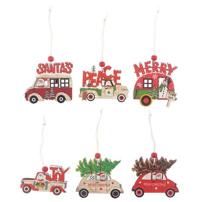 3pcs/set Christmas Decoration Wooden Pendants Old Car Patter