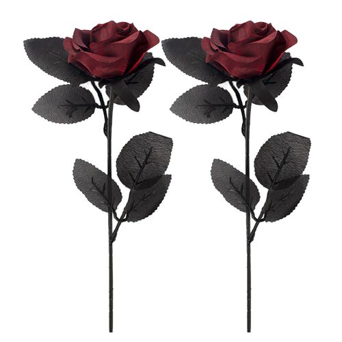 2 Pcs Fake Dark Roses Simulation Dark Roses Faux Rose