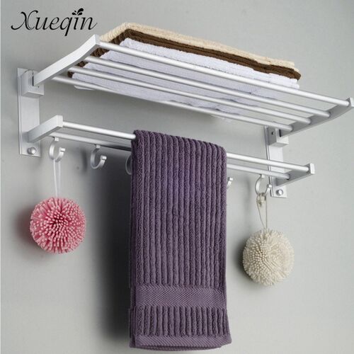 2 Layer Alumimum Foldable Bathroom Towel Rack Holder Wall Mo