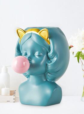 Cute Little Girl Blowing Bubbles Succulent Flower Pot Plante